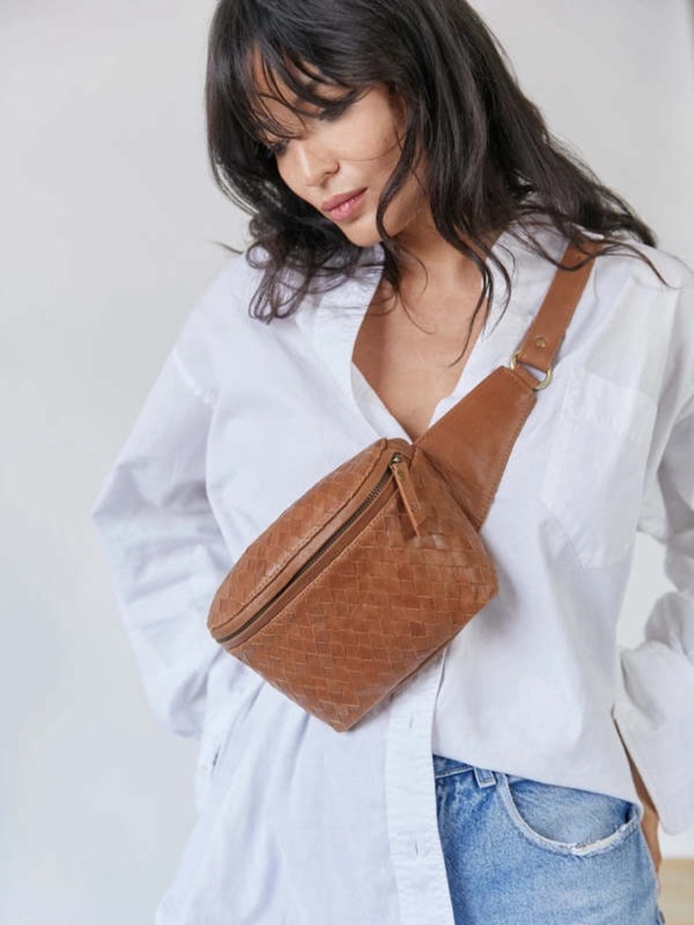 MANDRN Handmade in Bali Woven Genuine Leather Remy Fanny Pack Tan
